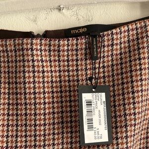 Maje Tweed Houndstooth Pencil Skirt in Rust, Cream & Berry